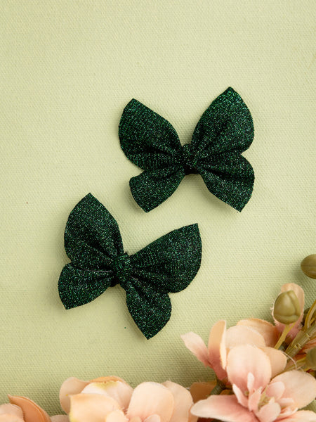 Set of 2 Glittery Butterfly Alligator Hair Clips- Dark Green