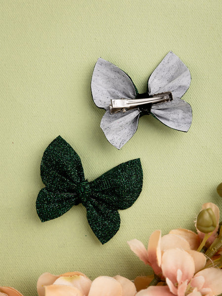 Set of 2 Glittery Butterfly Alligator Hair Clips- Dark Green