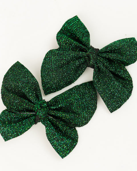 Set of 2 Glittery Butterfly Alligator Hair Clips- Dark Green