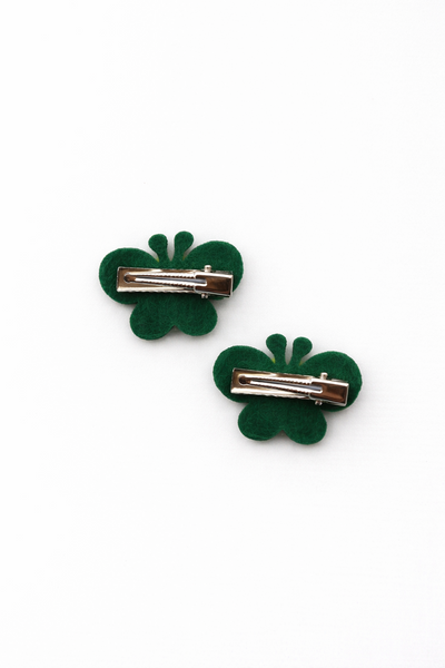 Set Of 2 Butterfly and Pearl Alligator Clip- Green