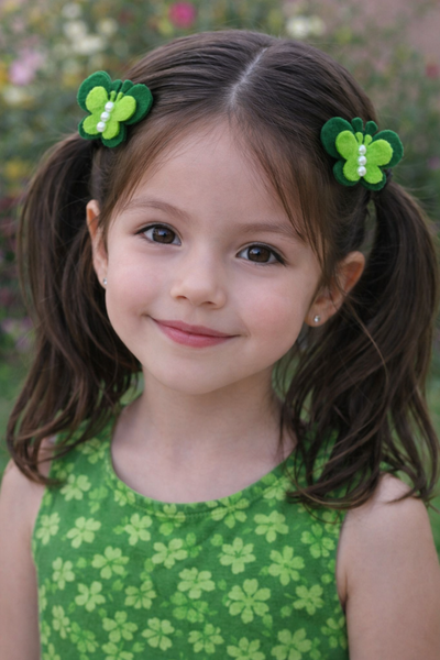 Set Of 2 Butterfly and Pearl Alligator Clip- Green