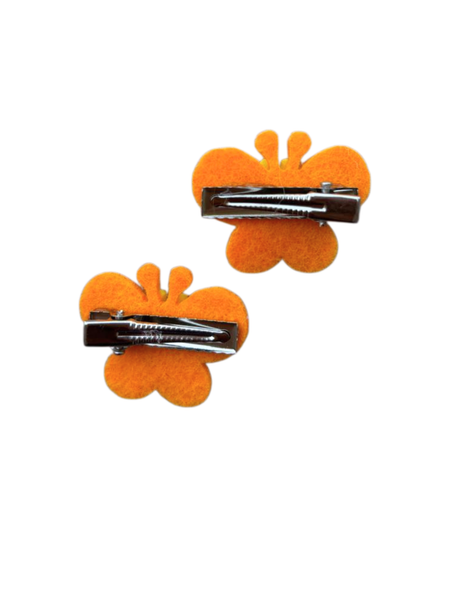 Set Of 2 Butterfly and Pearl Alligator Clip- Orange