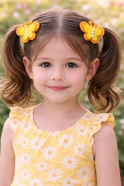 Set Of 2 Butterfly and Pearl Alligator Clip- Orange