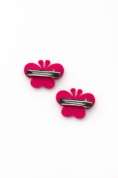 Set Of 2 Butterfly and Pearl Alligator Clip- Pink
