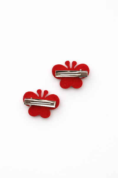 Set Of 2 Butterfly and Pearl Alligator Clip- Red