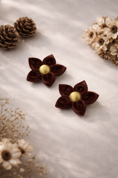 Set Of 2 Velvet Flower Alligator Clip- Brown