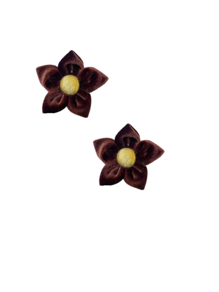 Set Of 2 Velvet Flower Alligator Clip- Brown