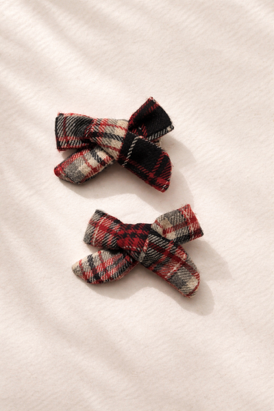 Set of 2 Plaid Knot Bow Alligator Clips – Multicolor