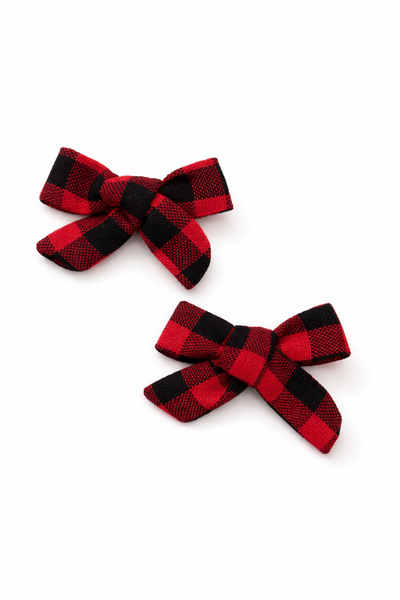 Set of 2 Plaid Knot Bow Alligator Clips – Red