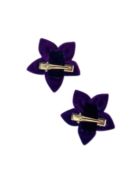 Set Of 2 Velvet Flower Alligator Clip- Purple