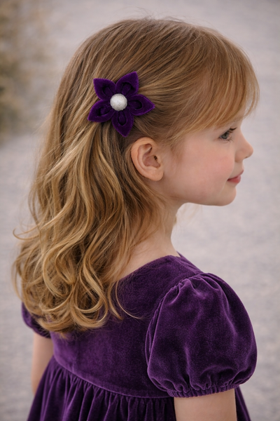 Set Of 2 Velvet Flower Alligator Clip- Purple