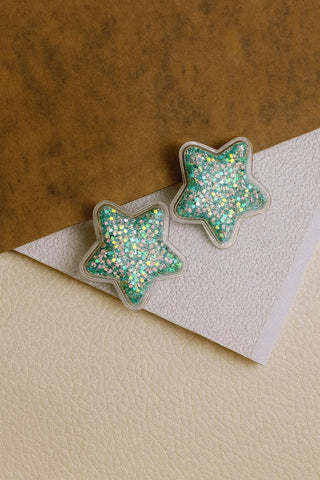 Set of 2 Sparkle filled Star Alligator Clip- Blue