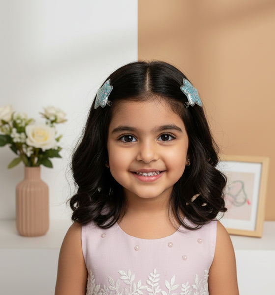 Set of 2 Sparkle filled Star Alligator Clip- Blue