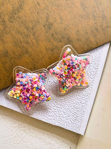 Set of 2 Sparkle filled Star Alligator Clip- Multicolor