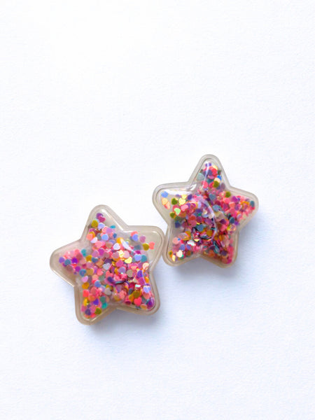 Set of 2 Sparkle filled Star Alligator Clip- Multicolor