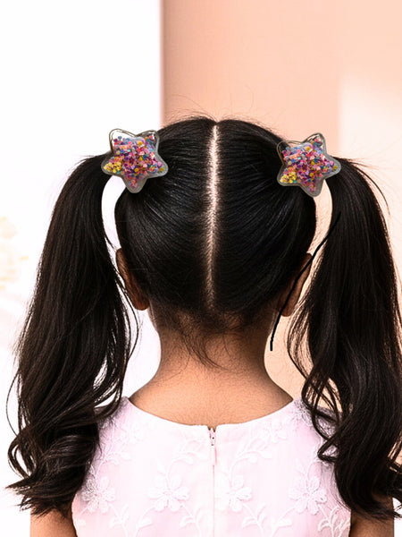 Set of 2 Sparkle filled Star Alligator Clip- Multicolor