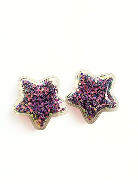 Set of 2 Sparkle filled Star Alligator Clip- Purple