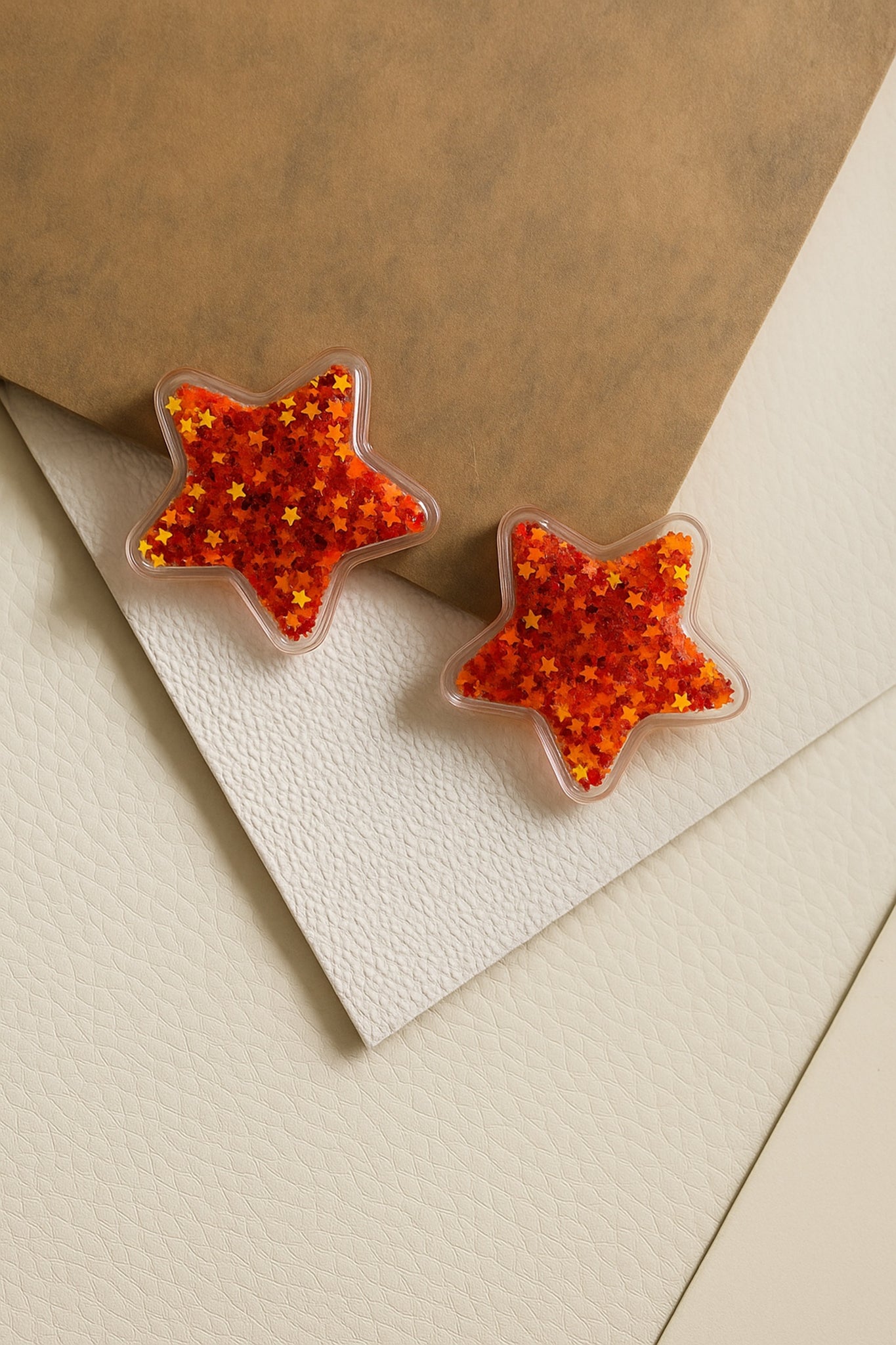 Set of 2 Sparkle filled Star Alligator Clip- Red