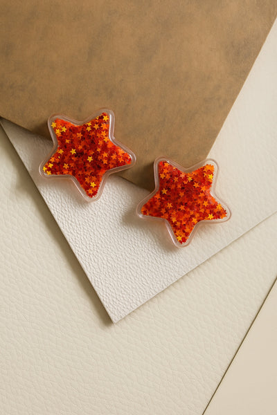 Set of 2 Sparkle filled Star Alligator Clip- Red