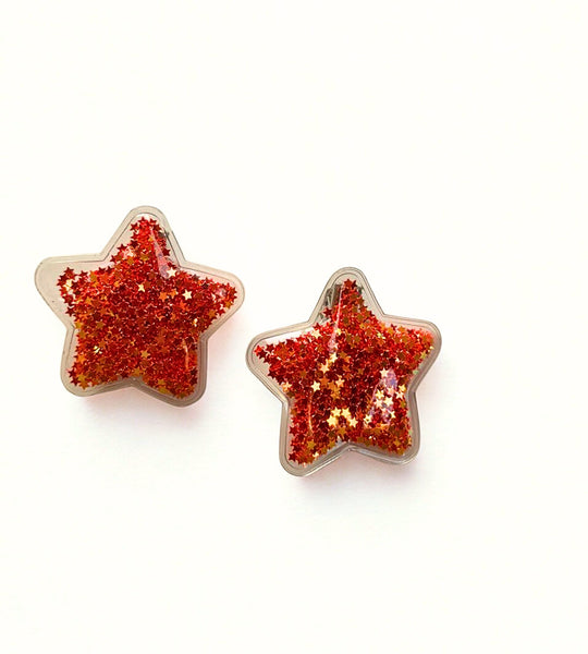 Set of 2 Sparkle filled Star Alligator Clip- Red