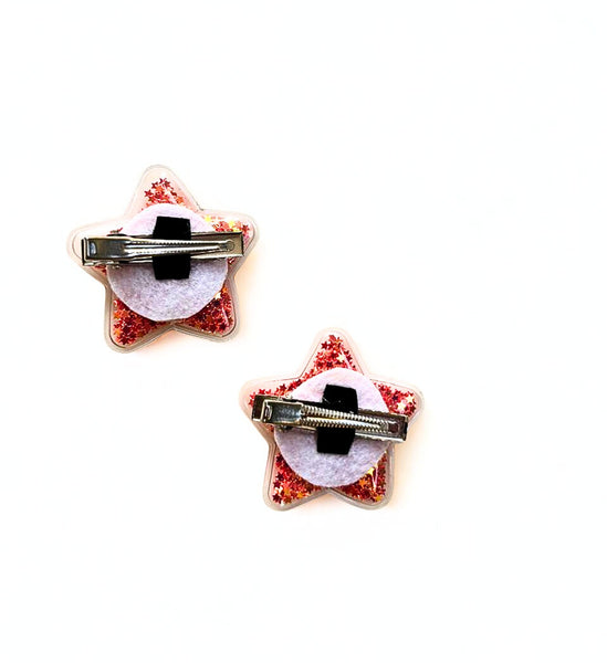 Set of 2 Sparkle filled Star Alligator Clip- Red