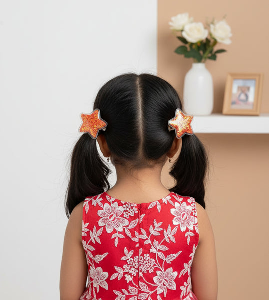 Set of 2 Sparkle filled Star Alligator Clip- Red