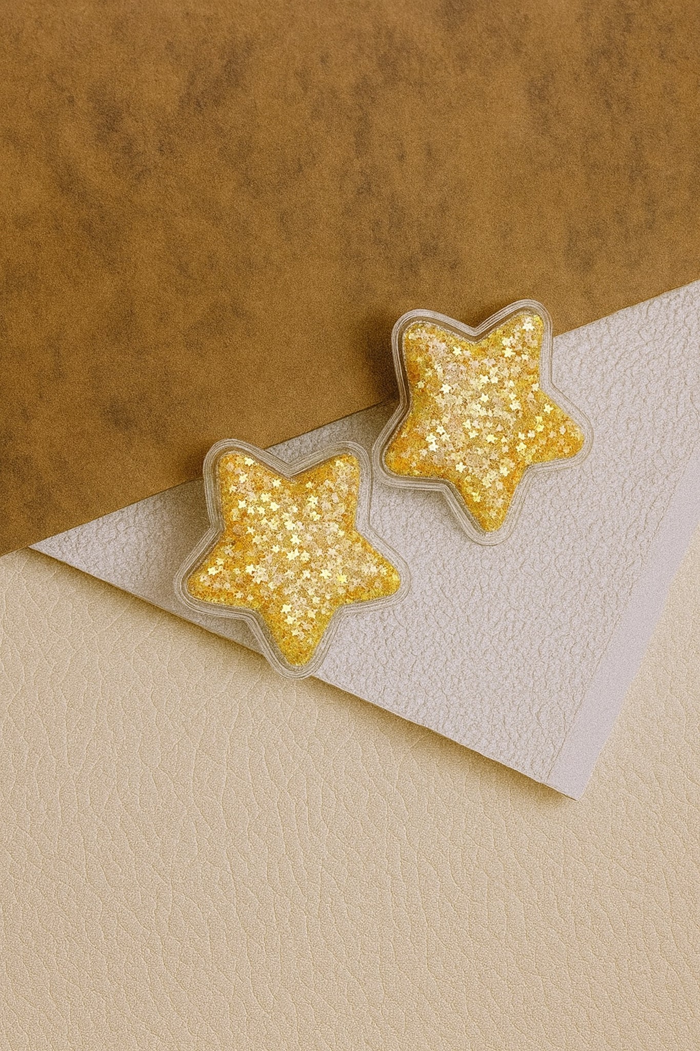 Set of 2 Sparkle filled Star Alligator Clip- Yellow