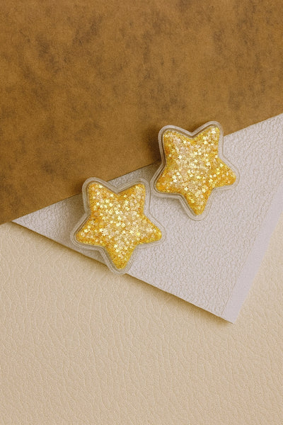 Set of 2 Sparkle filled Star Alligator Clip- Yellow