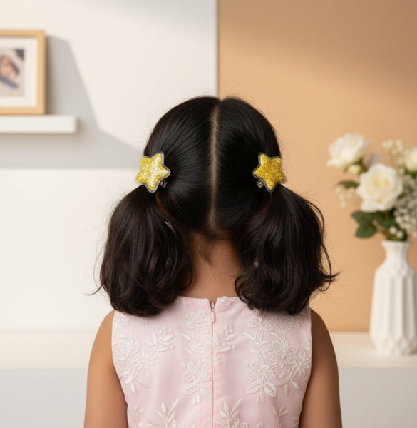 Set of 2 Sparkle filled Star Alligator Clip- Yellow