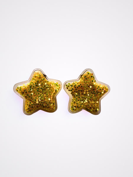 Set of 2 Sparkle filled Star Alligator Clip- Yellow