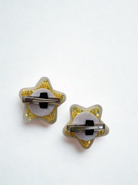 Set of 2 Sparkle filled Star Alligator Clip- Yellow