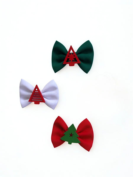 Set of 3 Christmas Tree Bows Alligator Clip- Red, White, Green