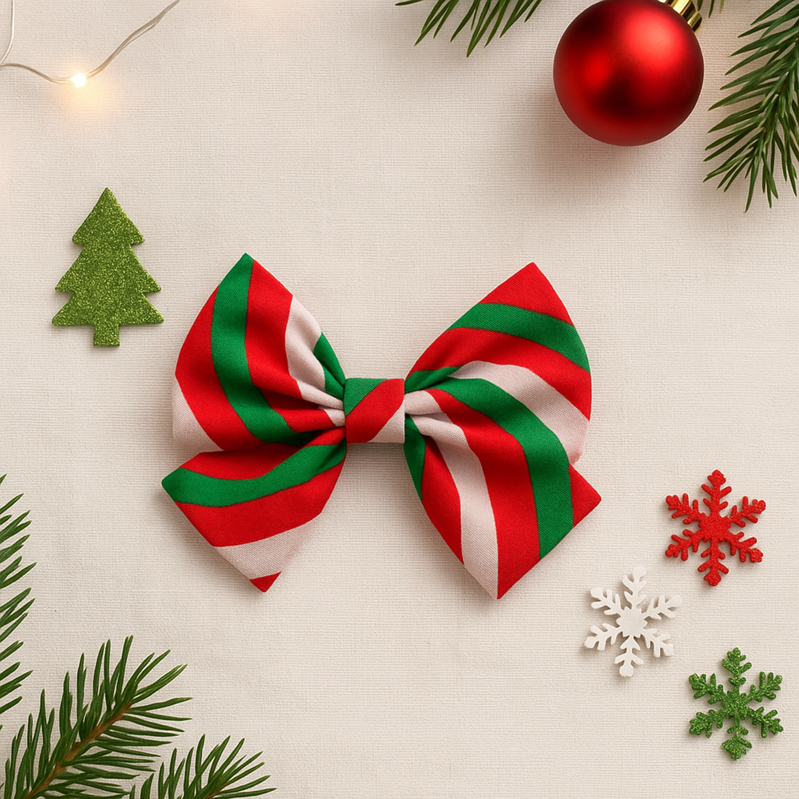 Christmas Jolly Striped Bow Alligator Clip- Multicolor