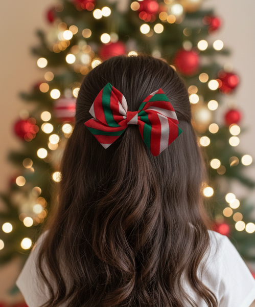 Christmas Jolly Striped Bow Alligator Clip- Multicolor