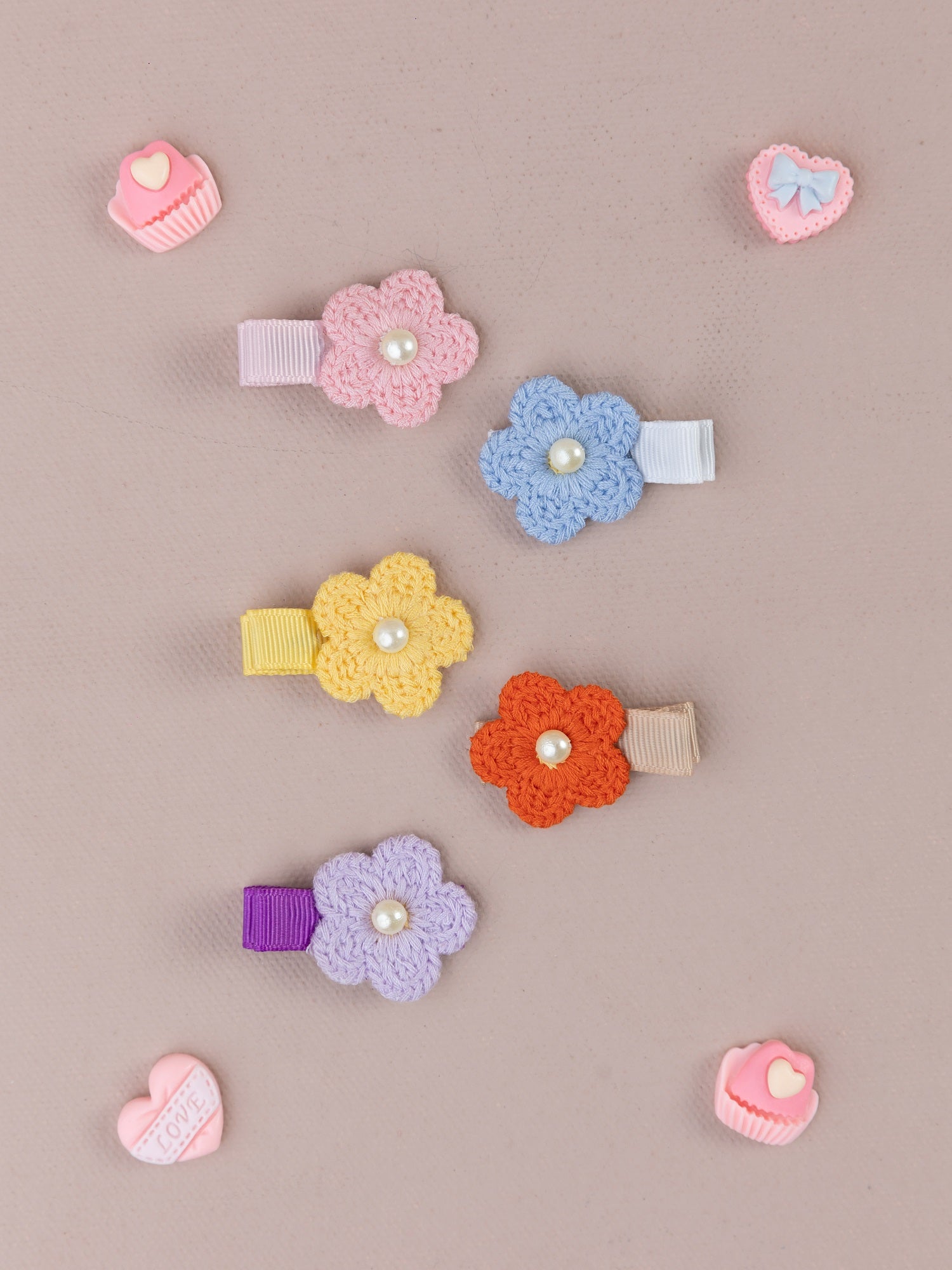 Crochet Flower Alligator Hair Clips- Light Pink, Light Blue, Yellow, Orange & Lavender