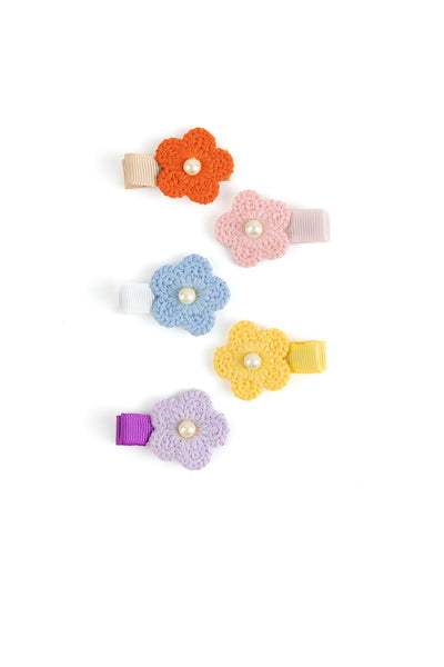 Crochet Flower Alligator Hair Clips- Light Pink, Light Blue, Yellow, Orange & Lavender