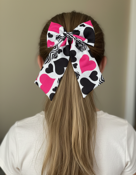 Big Hearts Bow Alligator Clip- White