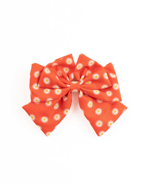 Daisy Printed Multi-layered Bow Alligator Hair Clip- Red