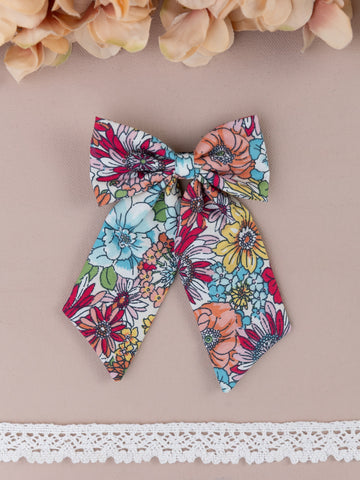 Oversized Floral Sailor Bow Alligator Hair Clip- Multi-Colored