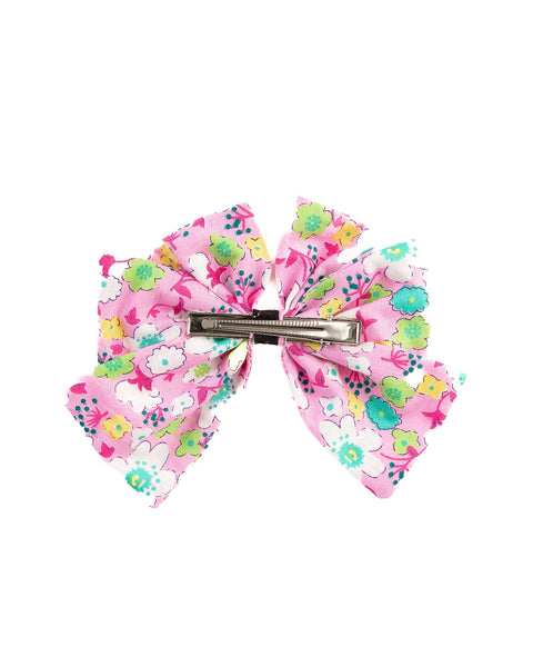 Floral Printed Multi-layered Bow Alligator Hair Clip- Pink