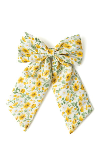 Oversized Floral Sailor Bow Alligator Hair Clip- Yellow & White