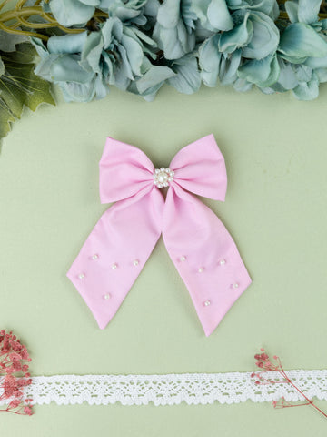 Pearl Embellished Sailor Bow Alligator Hair Clip - Light Pink