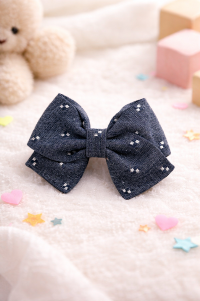 Indigo Denim Butterfly Clip- Grey