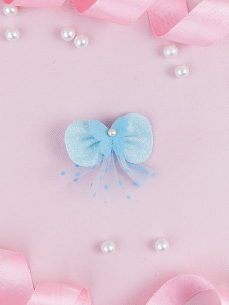 Knotted Butterfly Embellished Kids Tulle Alligator Hair Clip- Light Blue