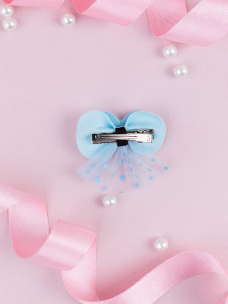 Knotted Butterfly Embellished Kids Tulle Alligator Hair Clip- Light Blue