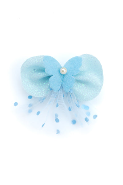 Knotted Butterfly Embellished Kids Tulle Alligator Hair Clip- Light Blue