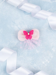 Knotted Butterfly Embellished Kids Tulle Alligator Hair Clip- Light Pink