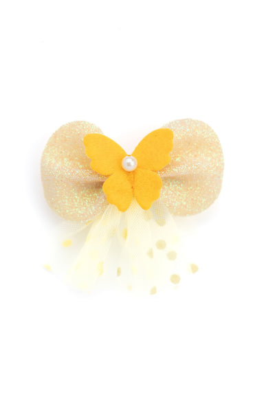 Knotted Butterfly Embellished Kids Tulle Alligator Hair Clip- Yellow