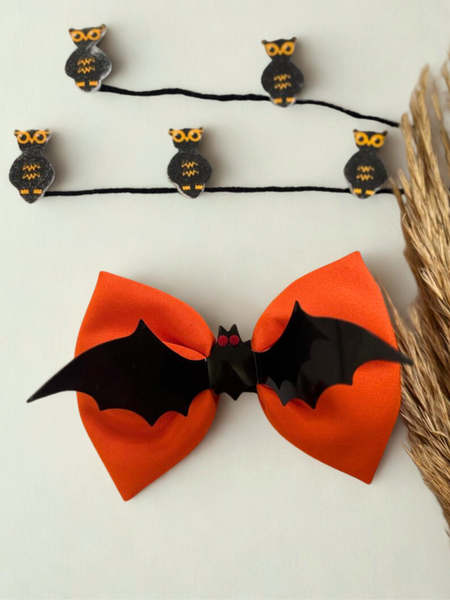Halloween Alligator Clip Bat School Bow – Orange