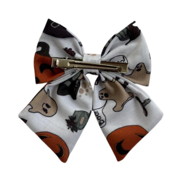Halloween Alligator Clip Pumpkin Bow- White